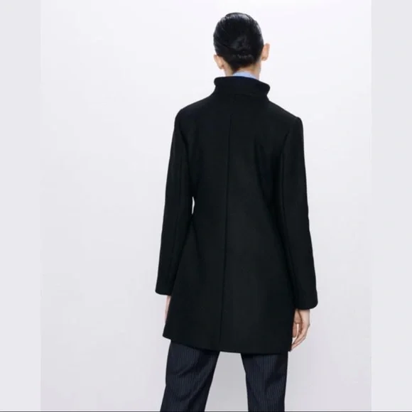 ZARA MANTECO Italian Luxury Wool Black Asymmetrical Belted Jacket Colins Coat M - Picture 10 of 16